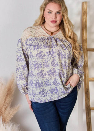 Hailey & Co Full Size Lace Detail Printed Blouse - MimiStylez