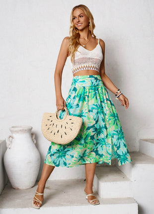 Slit Printed Midi Skirt - MimiStylez