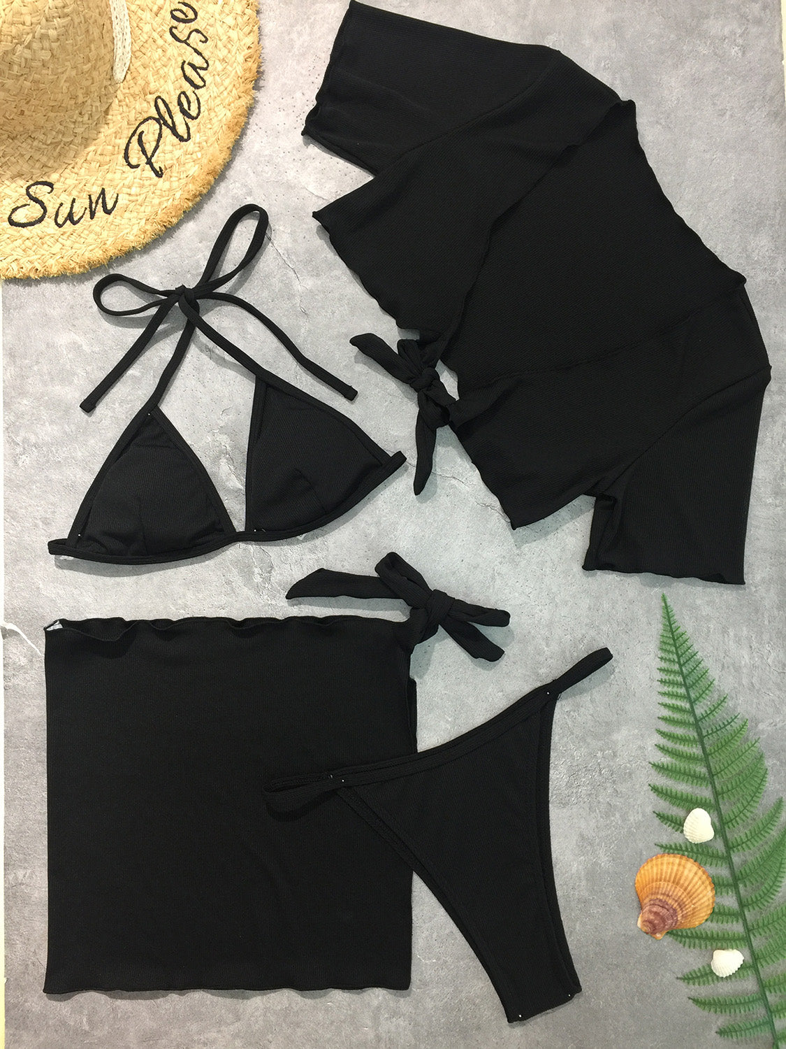 Conjunto de bikini con cuello halter y traje de baño de cuatro piezas