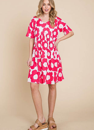 BOMBOM Flower Print Ruched Dress - MimiStylez