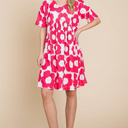 BOMBOM Flower Print Ruched Dress - MimiStylez