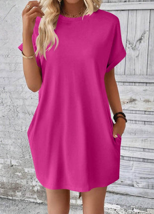 Round Neck Short Sleeve Mini Dress - MimiStylez