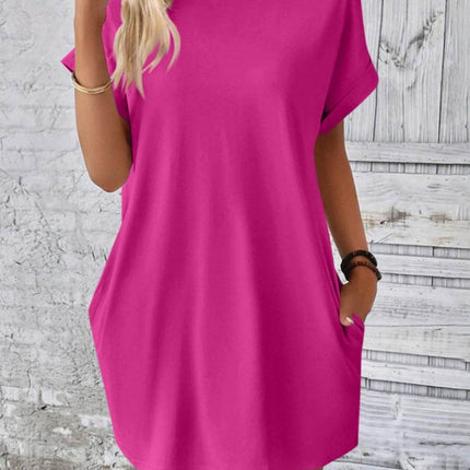 Round Neck Short Sleeve Mini Dress - MimiStylez