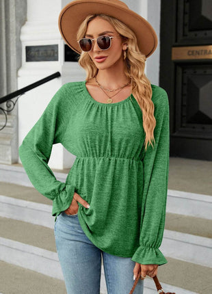 Round Neck Flounce Sleeve Blouse - MimiStylez