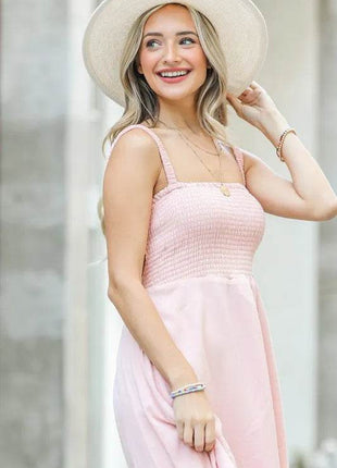 And The Why Smocking Open-Back Sleeveless Midi Dress - MimiStylez