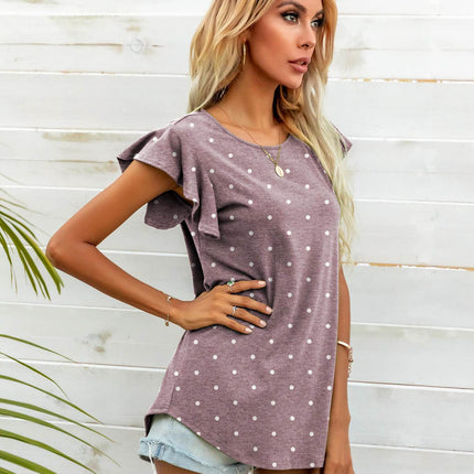 Round Neck Butterfly Sleeve Top - MimiStylez