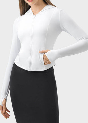 Pocketed Zip Up Hooded Long Sleeve Active Outerwear - MimiStylez