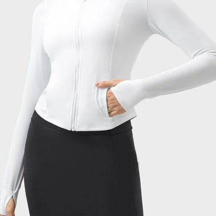 Pocketed Zip Up Hooded Long Sleeve Active Outerwear - MimiStylez