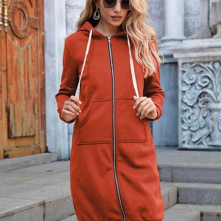 Zip-Up Longline Hoodie with Pockets - MimiStylez