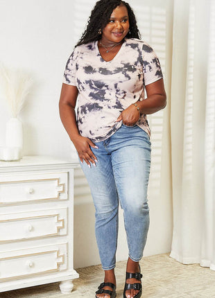 Double Take Tie-Dye V-Neck T-Shirt - MimiStylez