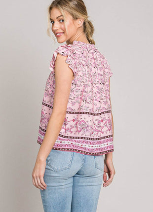 Cotton Bleu by Nu Lab Print Ruffle Sleeve Detail Blouse - MimiStylez