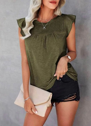 Ruffled Round Neck Cap Sleeve T-Shirt - MimiStylez