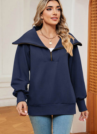 Half Zip Lantern Sleeve Sweatshirt - MimiStylez
