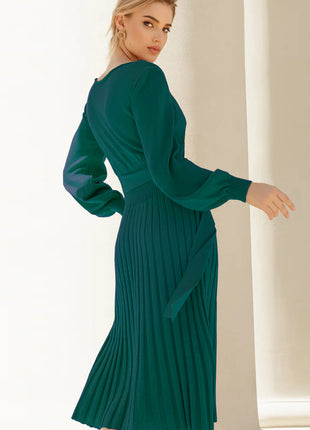 Round Neck Long Sleeve Pleated Sweater Dress - MimiStylez