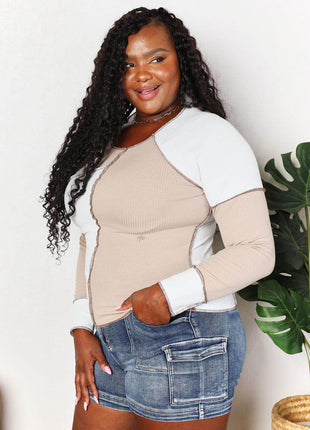 Double Take Color Block Exposed Seam Top - MimiStylez