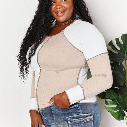 Double Take Color Block Exposed Seam Top - MimiStylez