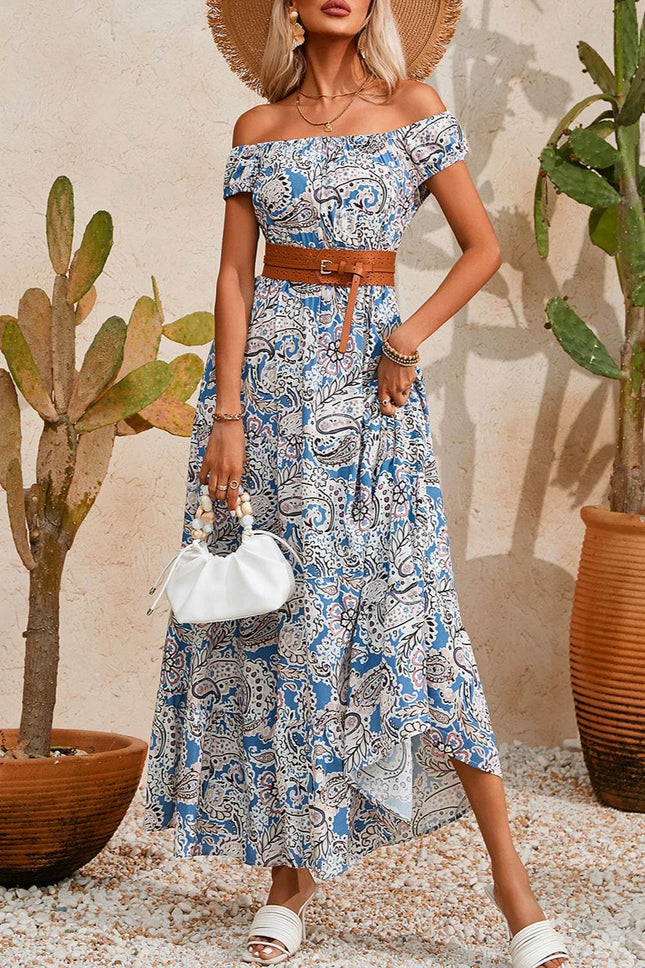 Printed Off-Shouder Short Sleeve Dress - MimiStylez