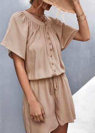 Buttoned Gather Detail Romper - MimiStylez