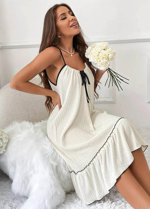 Full Size Tiered Ruffled Lounge Dress with Contrast Trim Plus Size - MimiStylez