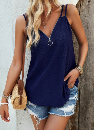 Eyelet V-Neck Double Strap Cami - MimiStylez