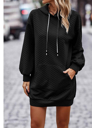 Textured Drawstring Tunic Hoodie - MimiStylez