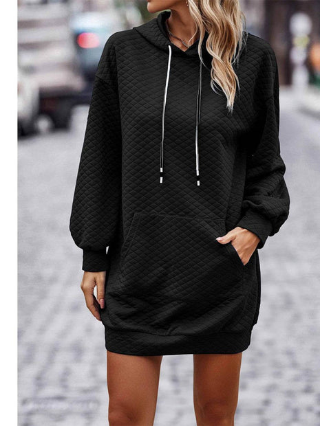 Textured Drawstring Tunic Hoodie - MimiStylez