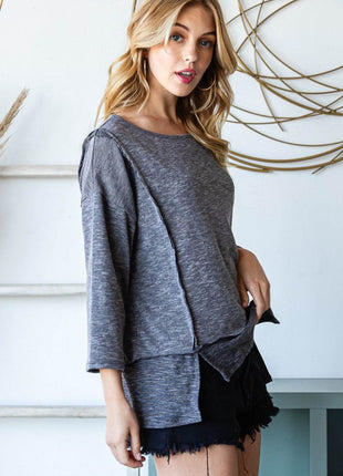 Reborn J Boat Neck Exposed Seam Slit Top - MimiStylez