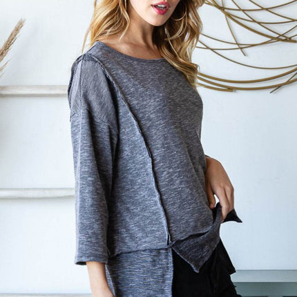 Reborn J Boat Neck Exposed Seam Slit Top - MimiStylez