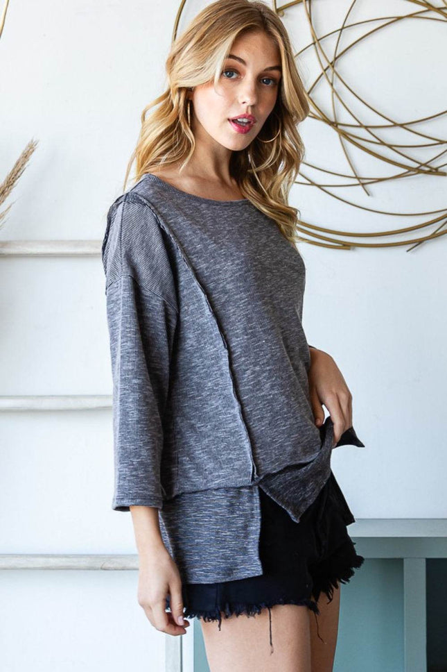 Reborn J Boat Neck Exposed Seam Slit Top - MimiStylez