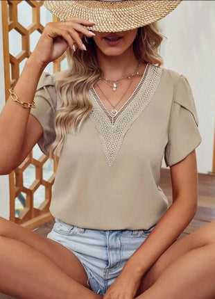 V-Neck Petal Sleeve Blouse - MimiStylez