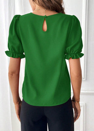 Round Neck Flounce Sleeve Blouse - MimiStylez