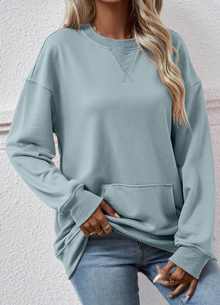 Round Neck Long Sleeve Sweatshirt - MimiStylez