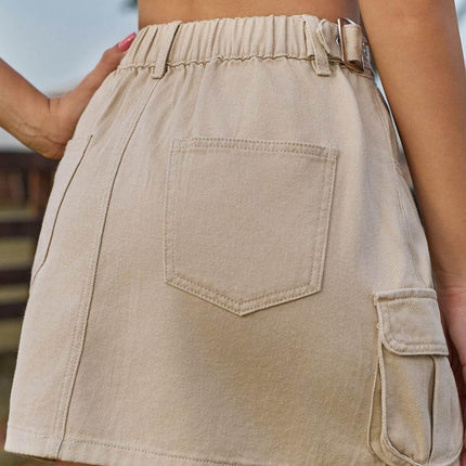 Adjustable Waist Denim Skirt with Pockets - MimiStylez