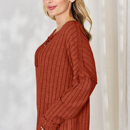 Basic Bae Full Size Ribbed Half Button Long Sleeve T-Shirt - MimiStylez