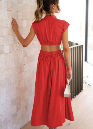 Cutout Mock Neck Sleeveless Ruched Dress - MimiStylez