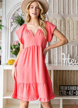 Reborn J Ruffled Notched Cap Sleeve Dress - MimiStylez