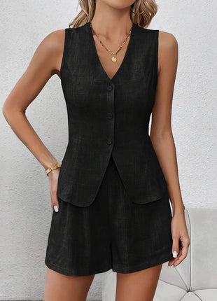 V-Neck Vest and Shorts Set - MimiStylez