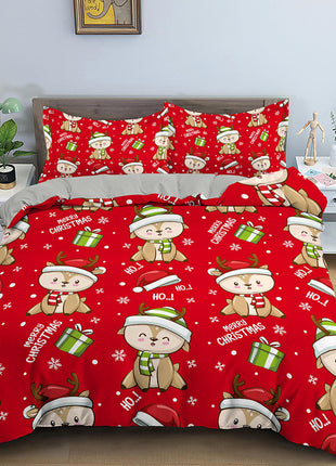 Christmas Cartoon Santa Claus Three-piece Digital Printing Bedspread