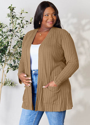 Basic Bae Full Size Ribbed Open Front Cardigan with Pockets - MimiStylez