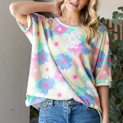 HOPELY Floral Waffle Oversized T-Shirt - MimiStylez