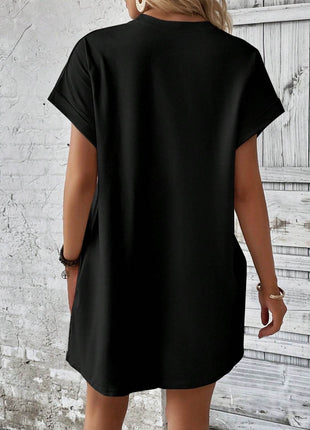 Round Neck Short Sleeve Mini Dress - MimiStylez