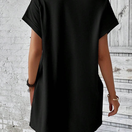 Round Neck Short Sleeve Mini Dress - MimiStylez