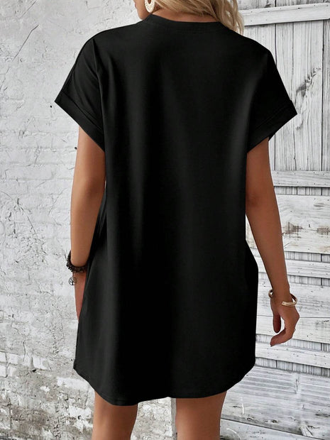 Round Neck Short Sleeve Mini Dress - MimiStylez