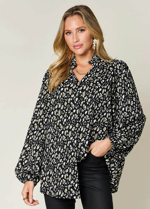 Double Take Full Size Leopard Long Sleeve Blouse - MimiStylez