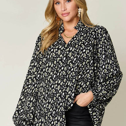 Double Take Full Size Leopard Long Sleeve Blouse - MimiStylez