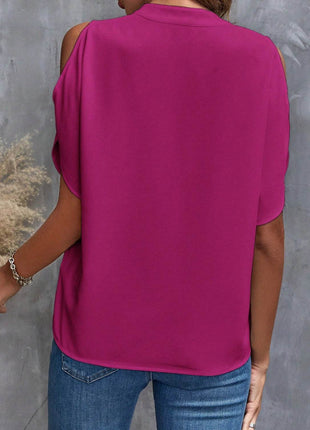 Notched Cold Shoulder Blouse - MimiStylez