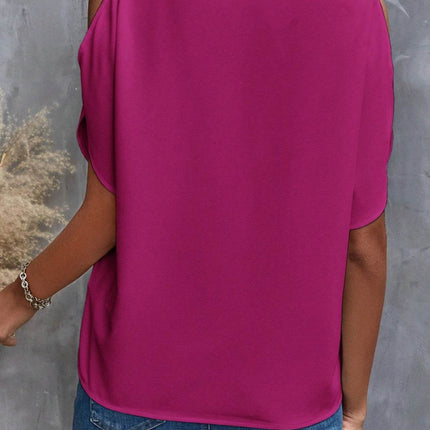 Notched Cold Shoulder Blouse - MimiStylez