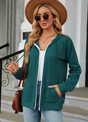 Drawstring Zip Up Long Sleeve Hoodie - MimiStylez