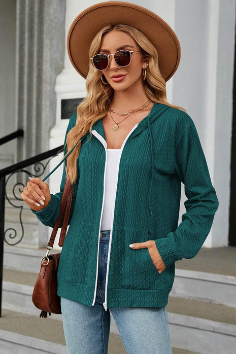 Drawstring Zip Up Long Sleeve Hoodie - MimiStylez