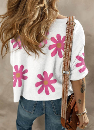 Flower Round Neck Half Sleeve T-Shirt - MimiStylez